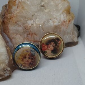 Vintage Women Pill Boxes Or Trinket Holder Set with Portraits